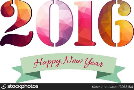 Happy New Year 2016 colorful greeting card made in polygonal origami style