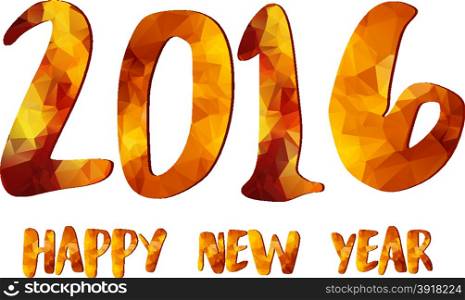 Happy New Year 2016 gold greeting card made in polygonal origami style