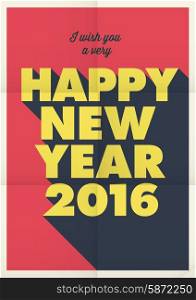 Happy new year 2016 poster card, retro vintage title, editable vector design