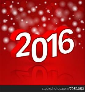 Happy new year. 2016 Year 3d text. Red background with abstract snowflakes. Vector illustration.