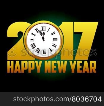 Happy New Year 2017 background with gold clock