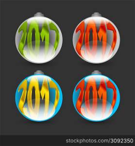 Happy New Year 2017 badges on black background. Happy New Year 2017