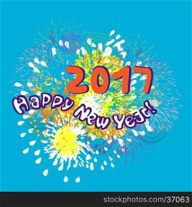 Happy New Year 2017 card with an illustration of fireworks on the background