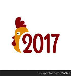 Happy New Year 2017. Greeting card with rooster, symbol of 2017 on the Chinese calendar. Vector illustration