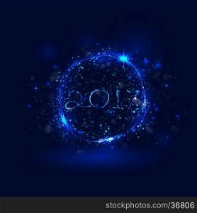 Happy new year 2017 holiday background.2017 Happy New Year greeting card.Happy new year 2017 and abstract burning circles with glitter swirl trail effect background.Glowing lights.Vector illustration