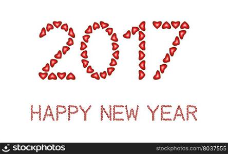 Happy New Year 2017 made from hearts on white background. Happy New Year 2017 made from hearts