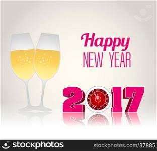 Happy new year 2017 with champagne glasses