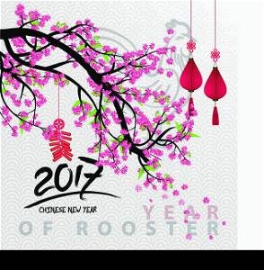 Happy new year 2017 with fireworks and flowers background