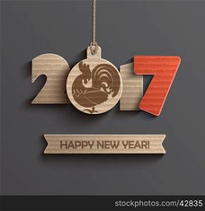 Happy New Year 2017. Year of roster 2017 with ribbon and text happy new year.. Symbol for Happy New Year 2017.