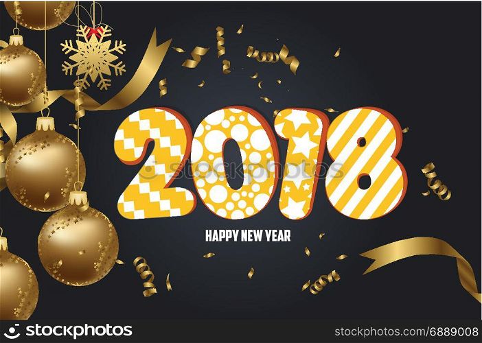 happy new year 2018 background with christmas ball and confetti gold