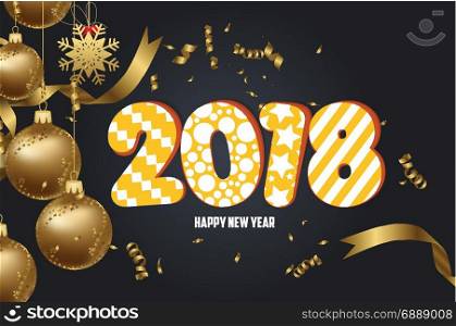happy new year 2018 background with christmas ball and confetti gold