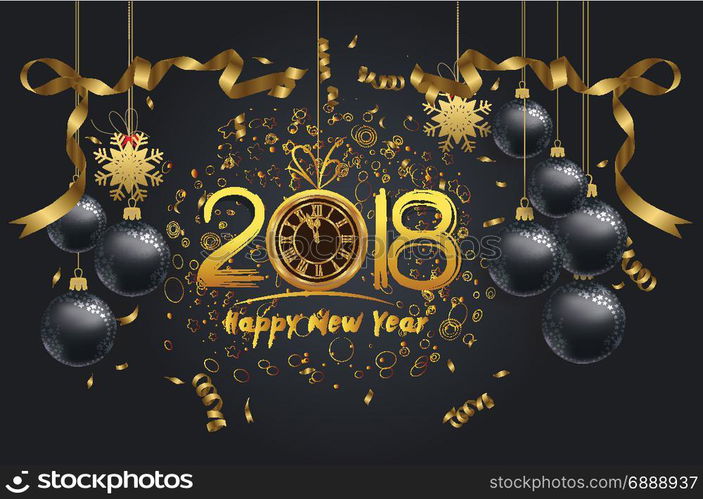 happy new year 2018 background with christmas confetti gold and black colors lace for text 2018