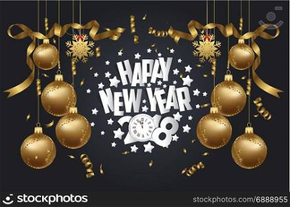 happy new year 2018 background with christmas confetti gold and black colors lace for text 2018