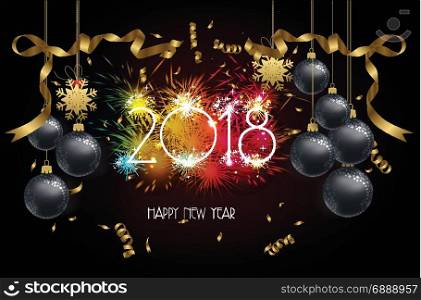 Happy new year 2018 background with christmas confetti gold and firework