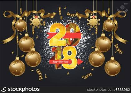 happy new year 2018 background with confetti gold and black colors
