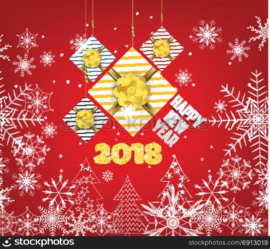 happy new year 2018 background with gifts and snowflakes