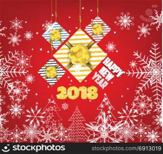 happy new year 2018 background with gifts and snowflakes