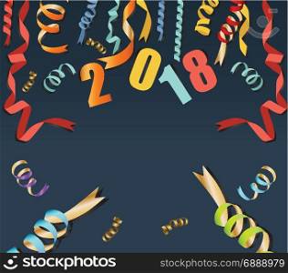 happy new year 2018 background with gold confetti and black colors lace for text