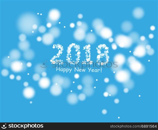 Happy new year 2018 background with snowman and snow, vector illustration.. 2018 Christmas card with a snowman on the background of nature and fir branches