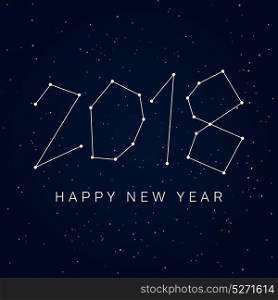 Happy new year 2018 card, Constellations of the Night Sky. Editable vector design.
