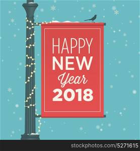 Happy new year 2018 card. Street sign banner. Editable vector design.