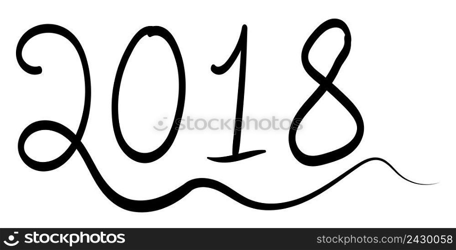 Happy New year 2018 cartoon header. simple elements of Christmas labels. Ink illustration. hand calligraphy brush to draw