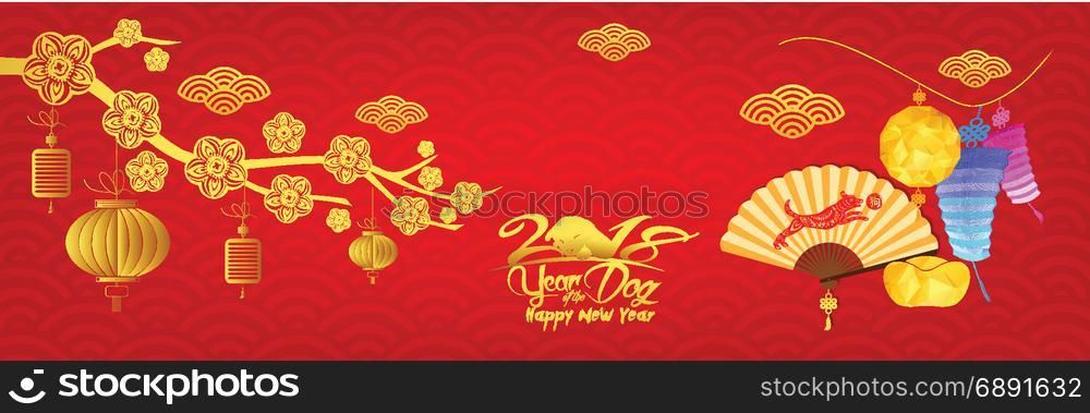 Happy new year 2018,Chinese new year greetings card, Year of dog