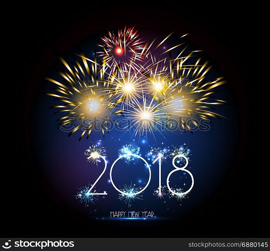 Happy New Year 2018 clock and Firework