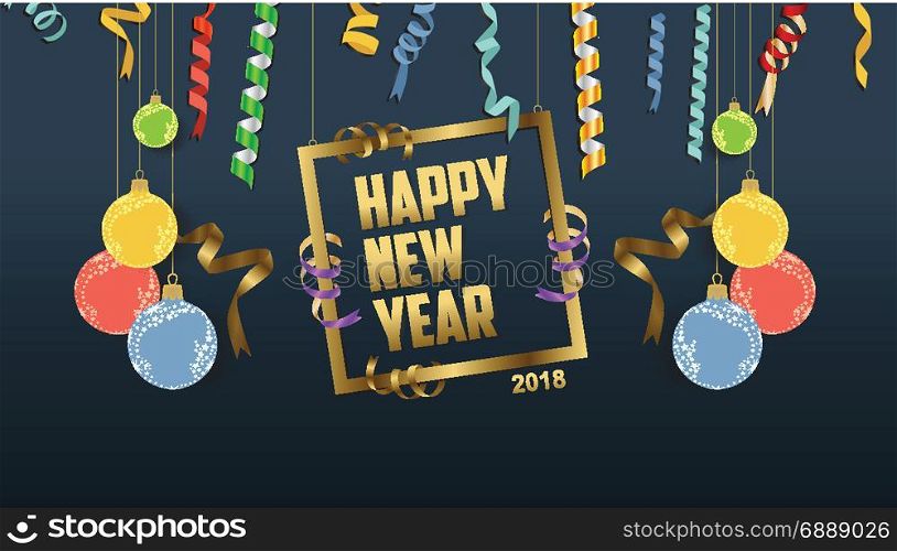 Happy new year 2018 confetti and fame celebration. Colorfull greeting decoration