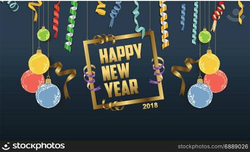 Happy new year 2018 confetti and fame celebration. Colorfull greeting decoration