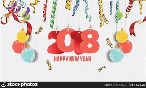 Happy new year 2018 confetti celebration. Colorfull greeting decoration
