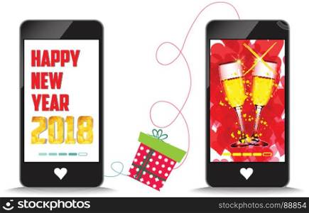 Happy new year 2018 connecting gift together by phone