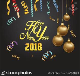 Happy New year 2018 decoration poster card and merry Christmas background confetti