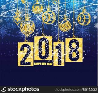 Happy new year 2018 gold theme, winter christmas background with balls
