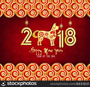 Happy new year 2018 greeting card and chinese new year of the dog