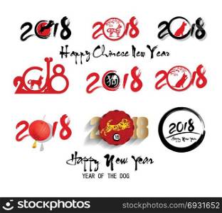 Happy new year 2018 greeting card and chinese new year of the dog