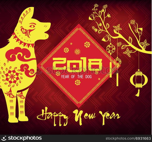 Happy new year 2018 greeting card and chinese new year of the dog