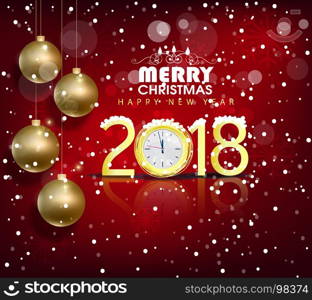 Happy new year 2018 greeting card and merry christmas