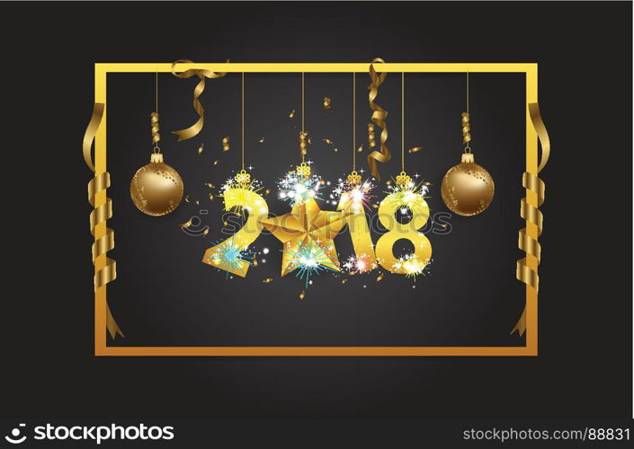 Happy New year 2018 greeting card background with gold star