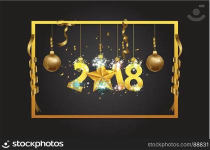 Happy New year 2018 greeting card background with gold star