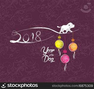 Happy New Year 2018 greeting card. Chinese New Year of the dog