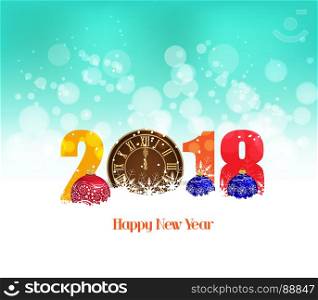 Happy New Year 2018 greeting card. Pocket watch in snow