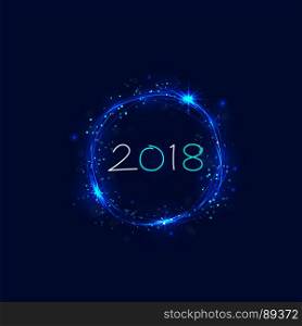 Happy new year 2018 holiday background.2018 Happy New Year greeting card.Happy new year 2018 and abstract burning circles with glitter swirl trail effect background.Glowing lights.Vector illustration