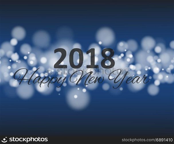 happy new year 2018 in square with bokeh and lens flare pattern blue background vector. happy new year 2018 in square with bokeh and lens flare pattern blue background eps 10vector