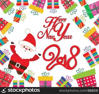 Happy new year 2018. Santa claus with gifts