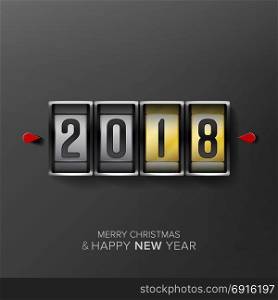 Happy New Year 2018. Vector Greeting Card Background. Odometer Style, Counter.. Happy New Year 2018. Vector Greeting Card, Brochure Or Poster Templat