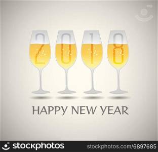 Happy new year 2018 with champagne glasses and firework bacground