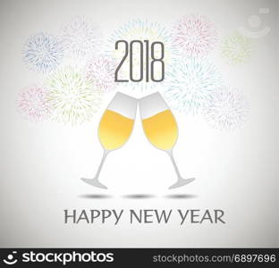 Happy new year 2018 with champagne glasses and firework bacground