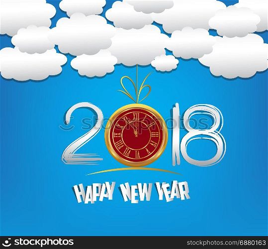 Happy new year 2018 with clock and cloud and sky background
