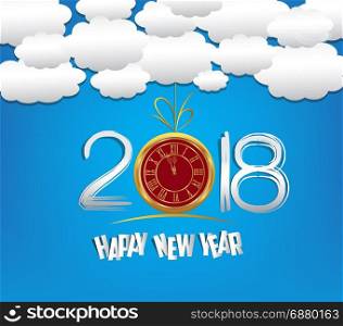 Happy new year 2018 with clock and cloud and sky background